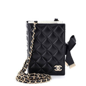Chanel CC Book Card Holder with Chain Quilted Lambskin
